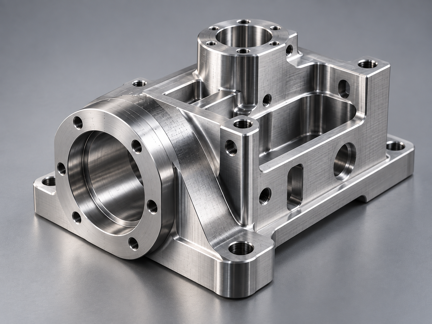 Image placeholder for a CNC-machined metal component with milled pockets and drilled features